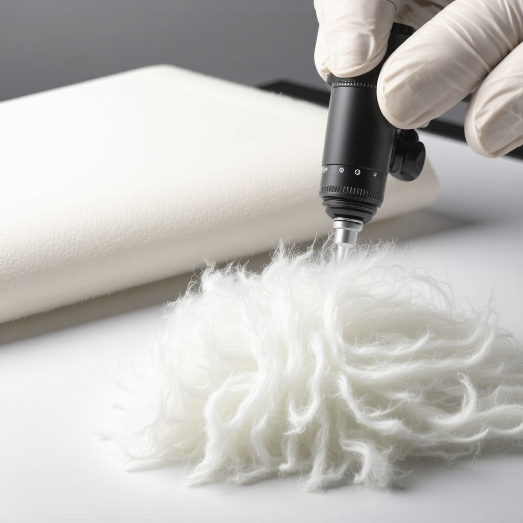 Laboratory setup with supercritical CO2 machine and magnified cashmere fibers illustrating eco-friendly cleaning