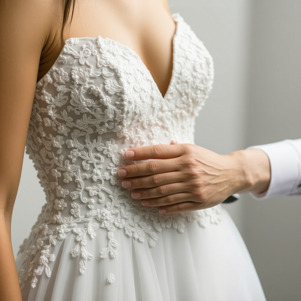 Close-up of eco-friendly supercritical CO2 cleaning process on delicate wedding dress fabric in Tampa