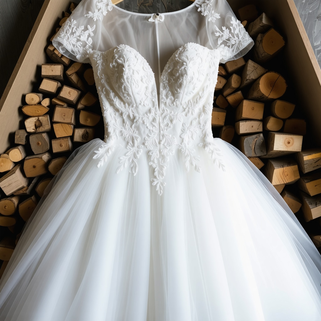 Wedding dress stored in acid-free breathable box with cedar wood blocks for sustainable preservation