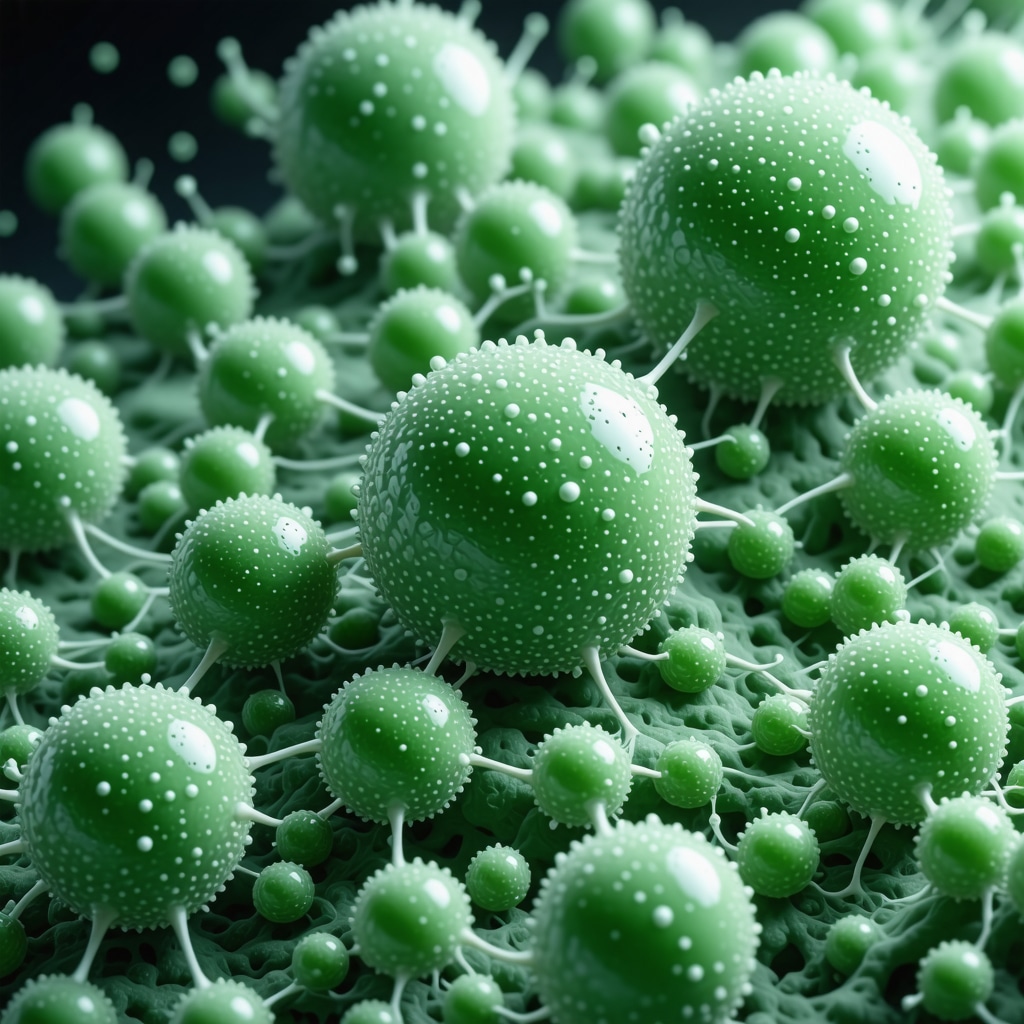 Illustration of plant-based nanoparticles encapsulating cleaning agents for sustainable cleaning