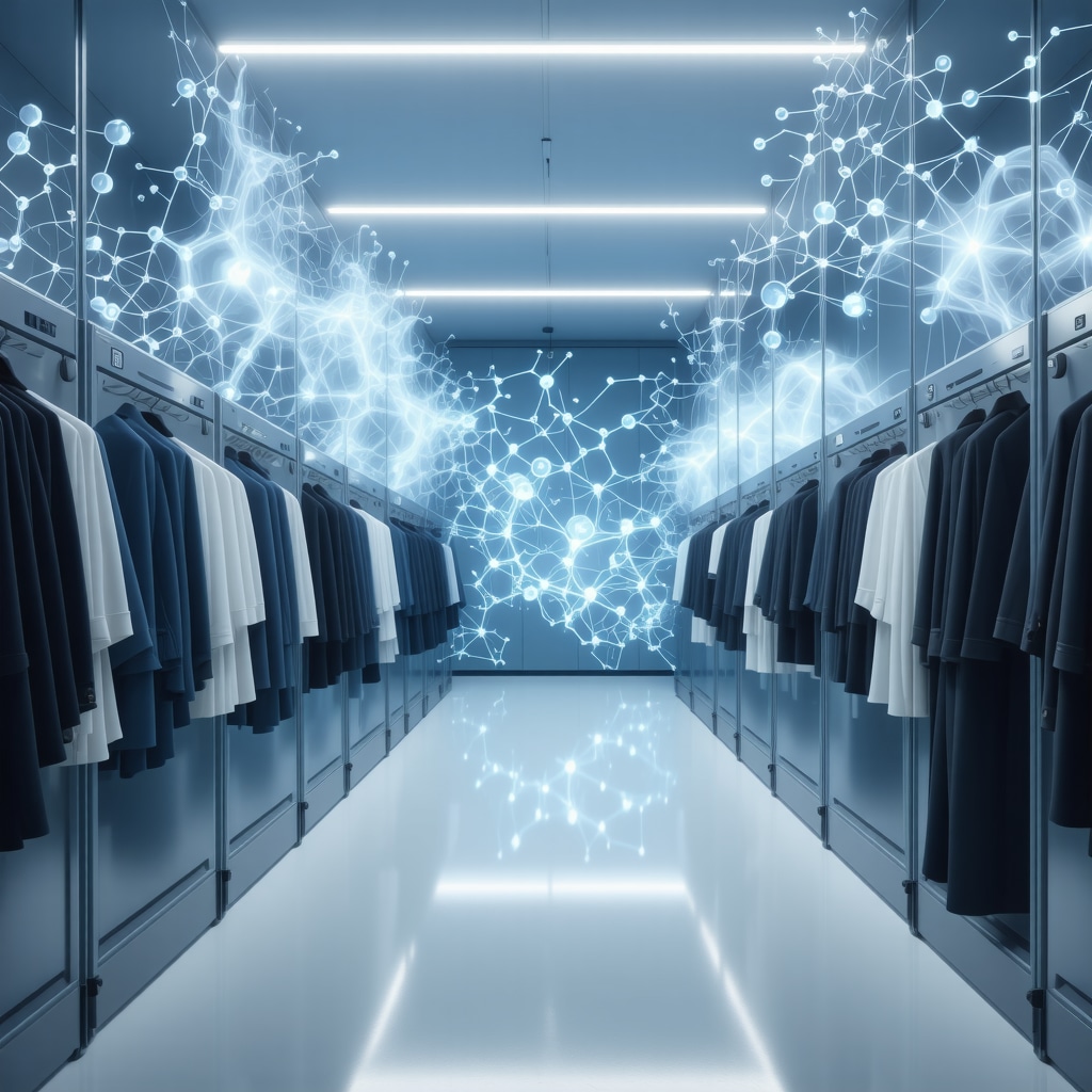 Digital sensors and enzyme molecular models illustrating advanced natural dry cleaning technology for cashmere