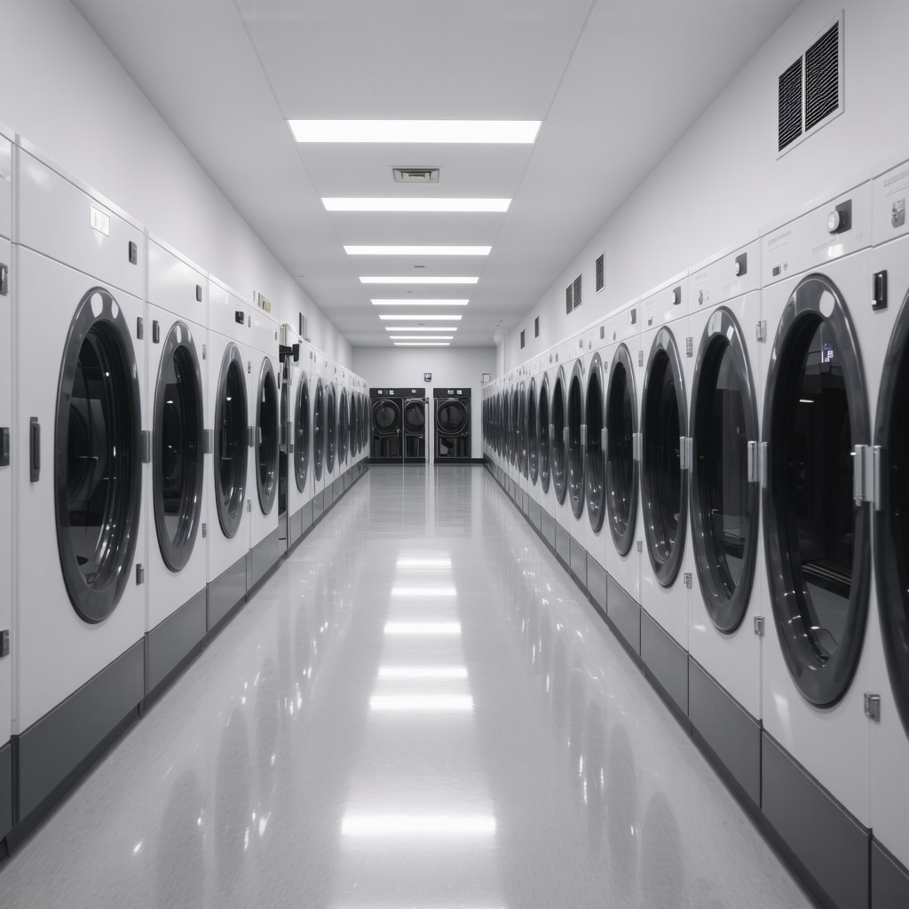 Modern eco dry cleaning facility in Odessa using AI and IoT technology with green solvents