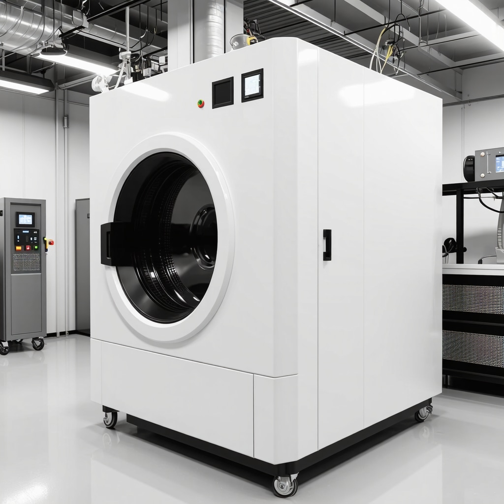 Modern eco-friendly dry cleaning machine operating with supercritical CO2 technology in a laboratory