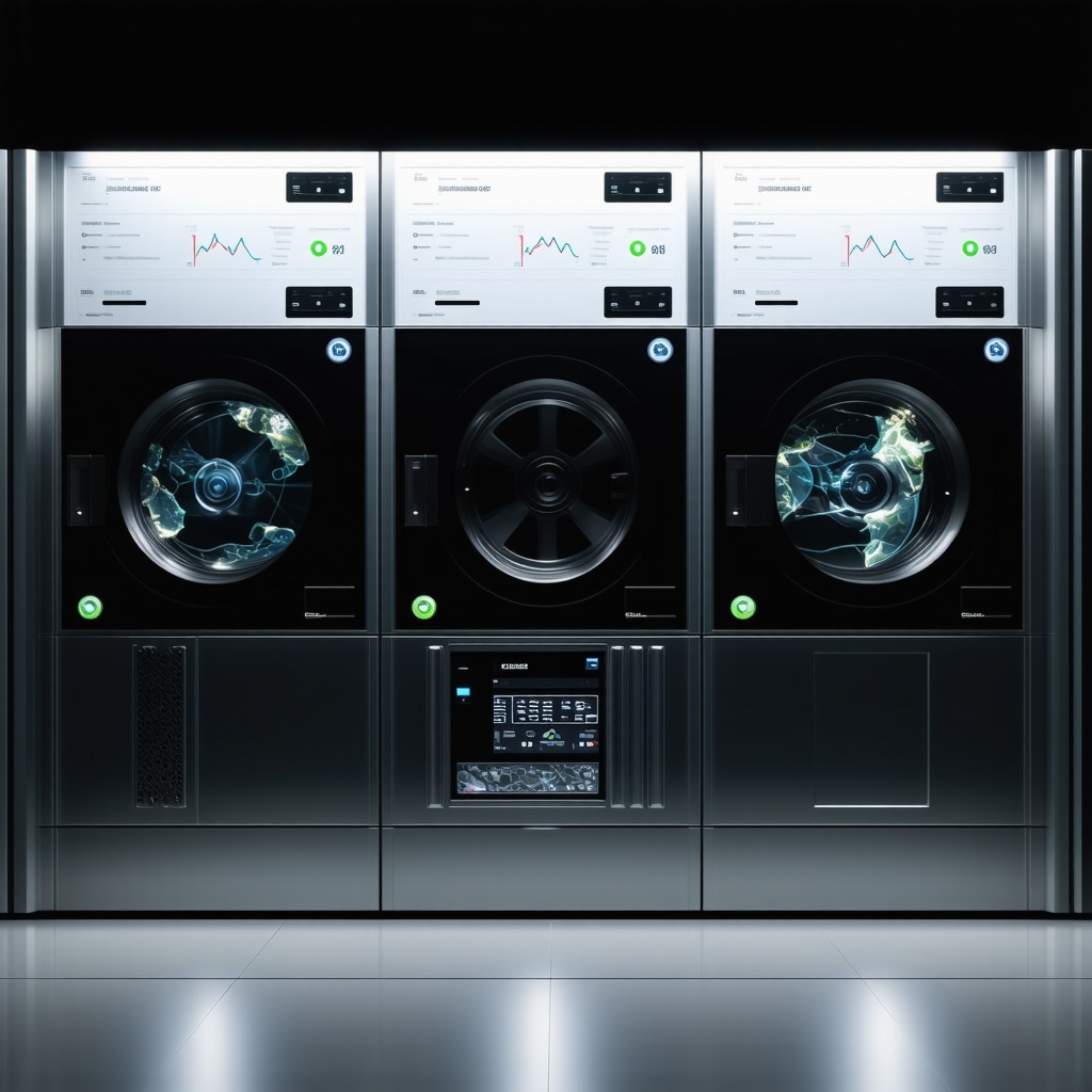 Interior of a modern dry cleaning plant using nanotechnology and enzyme treatments with digital transparency tools
