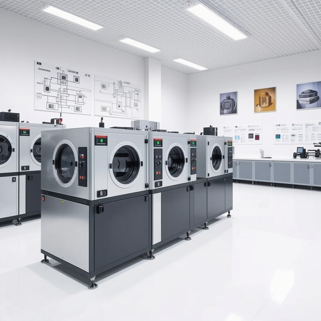 High-tech dry cleaning laboratory with ultrasonic cleaning equipment and enzymatic fabric revitalization visuals