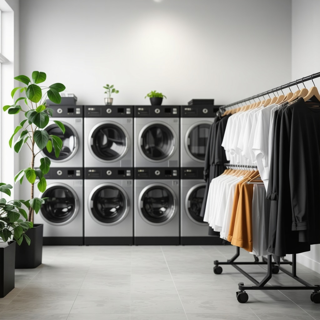Modern dry cleaning facility using plant-based solvents and advanced eco-friendly technology in Crystal Beach