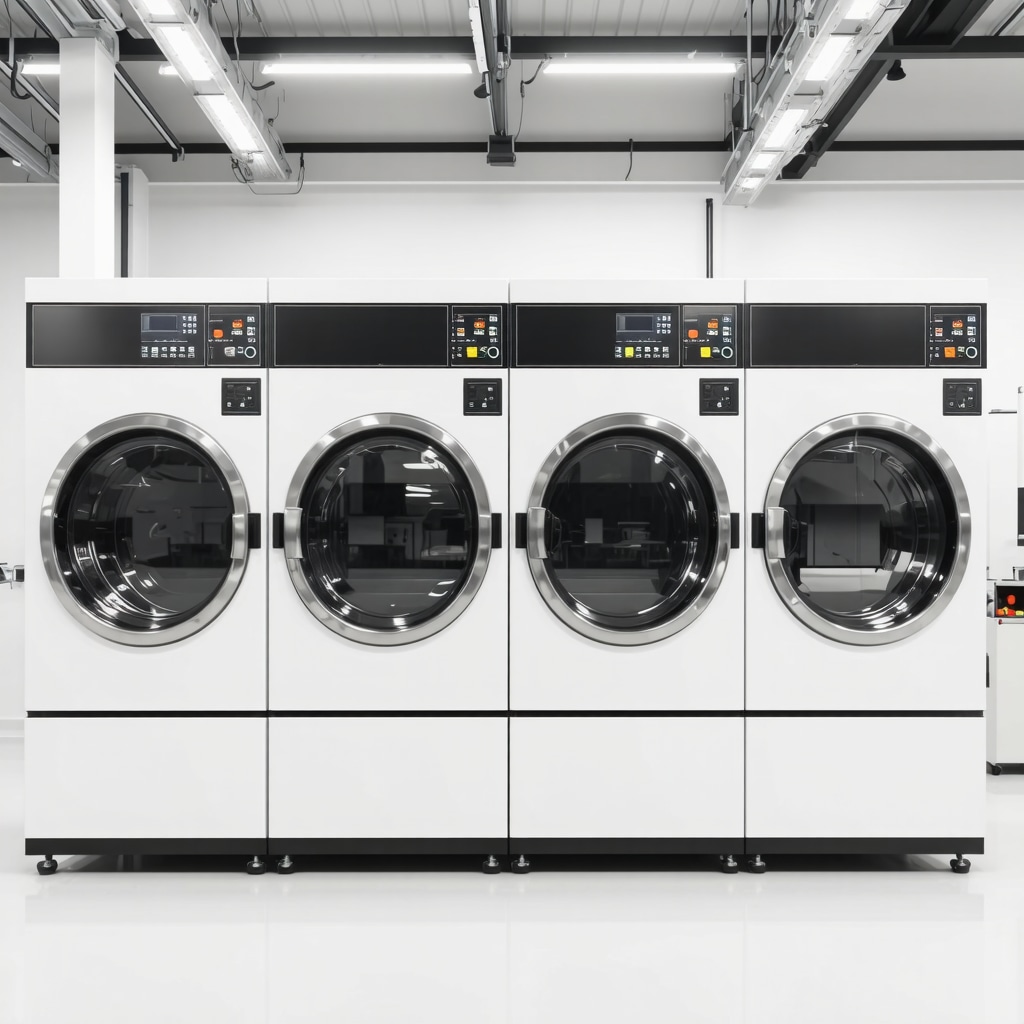 Advanced eco-friendly dry cleaning machinery utilizing bio-based solvents in a professional setting.