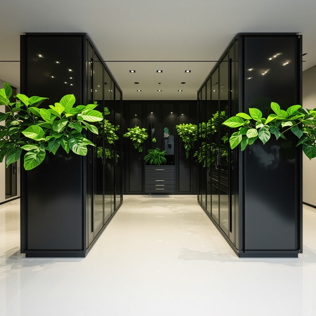 Modern eco-friendly dry cleaning shop with green solvents and biodegradable fabrics