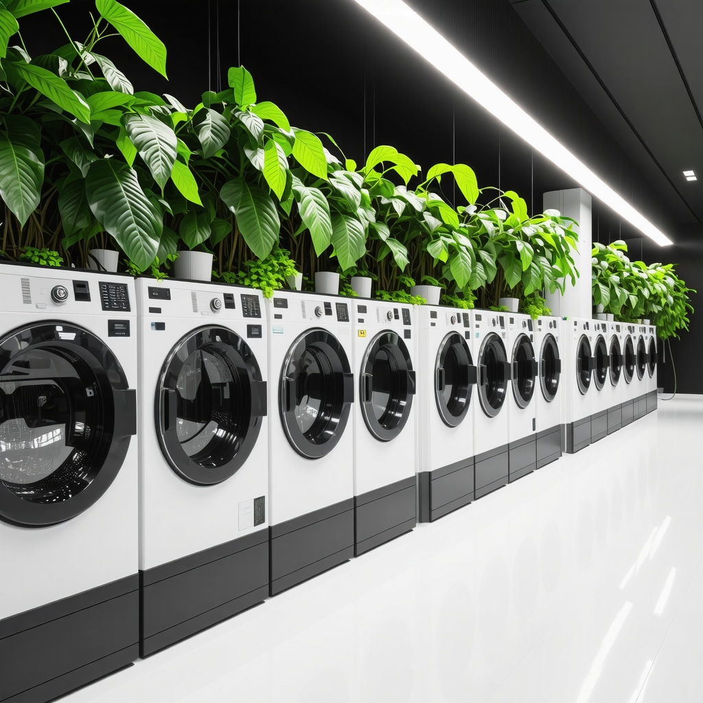 Modern eco-friendly dry cleaning plant with green technology and sustainable practices