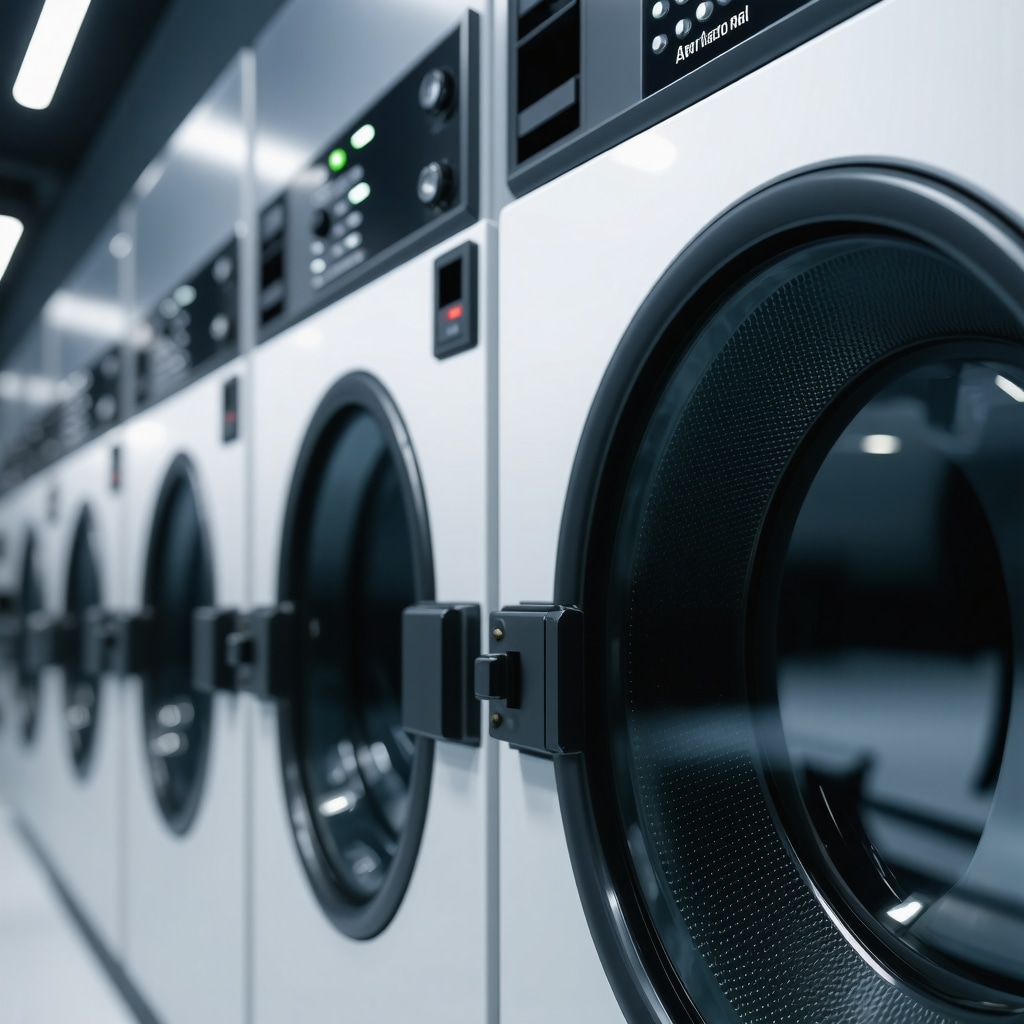 Modern eco-friendly dry cleaning machine using supercritical CO2 in a bright, clean environment