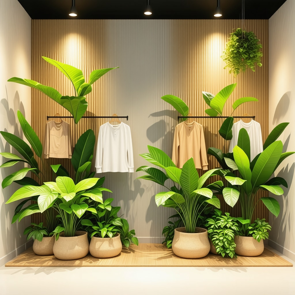 Interior of an eco-friendly dry cleaning facility with enzyme cleaning technology and green sustainable elements
