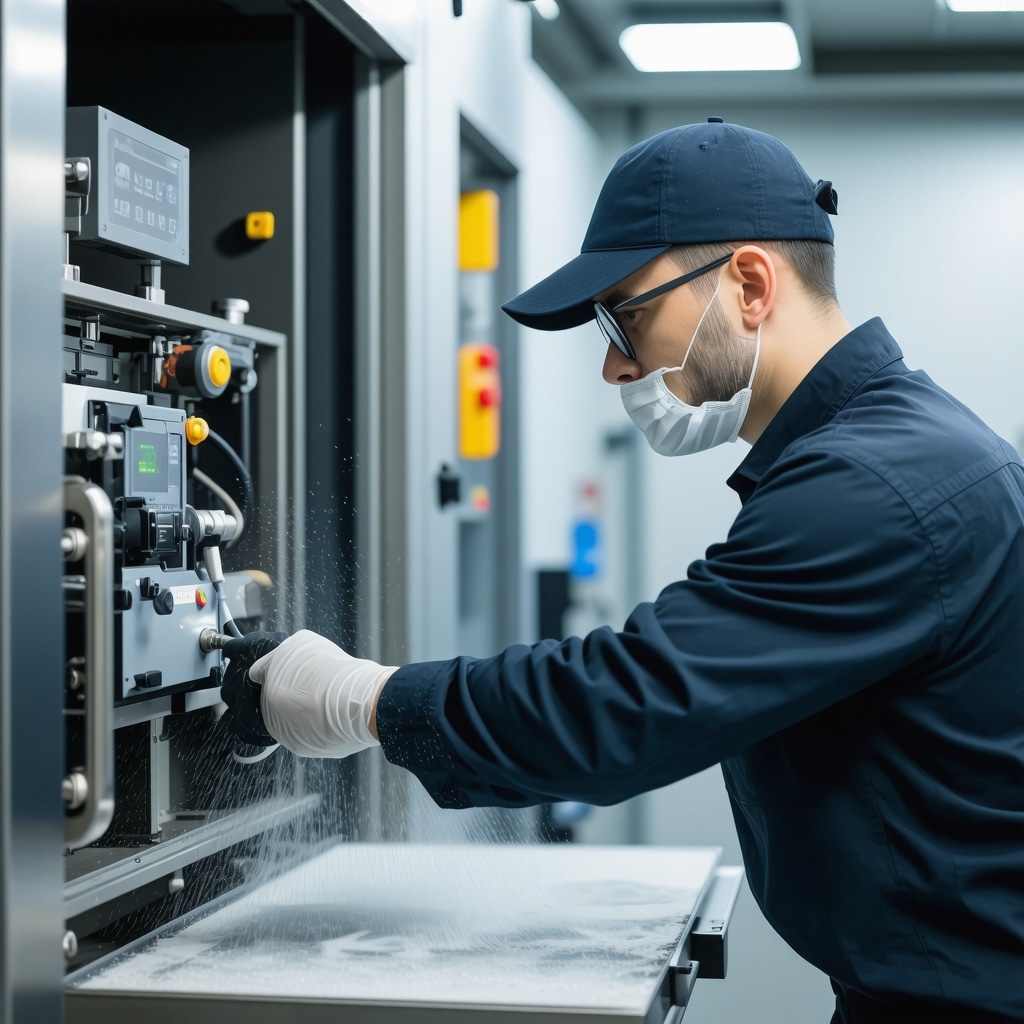 Technician operating supercritical CO2 cleaning machine in Tampa's eco dry cleaning facility