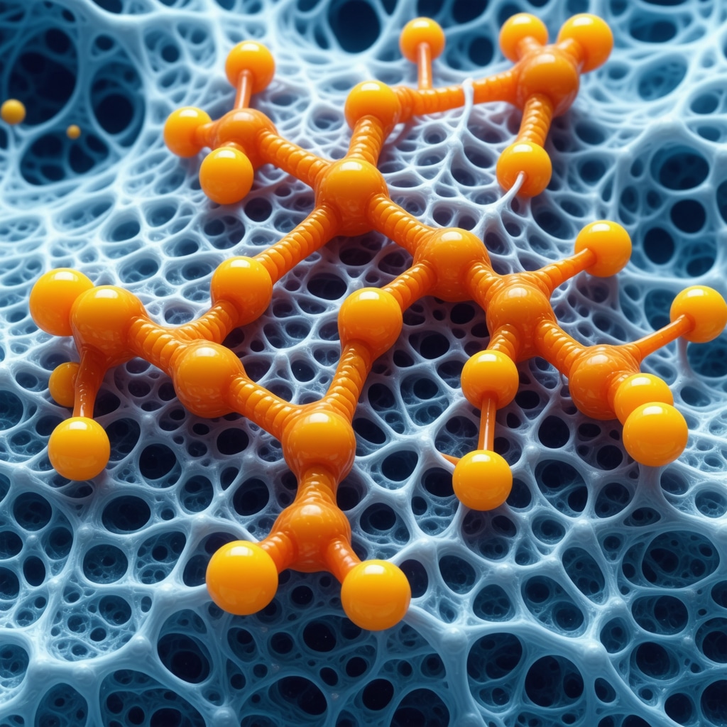 Microscopic view of enzymes breaking down stains on fabric fibers