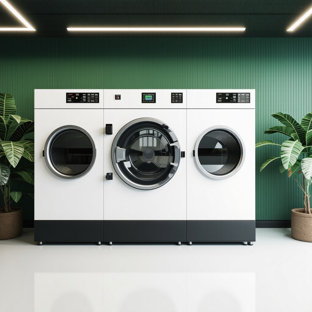 Modern eco-friendly dry cleaning machine using plant-based solvents and zero-waste processes