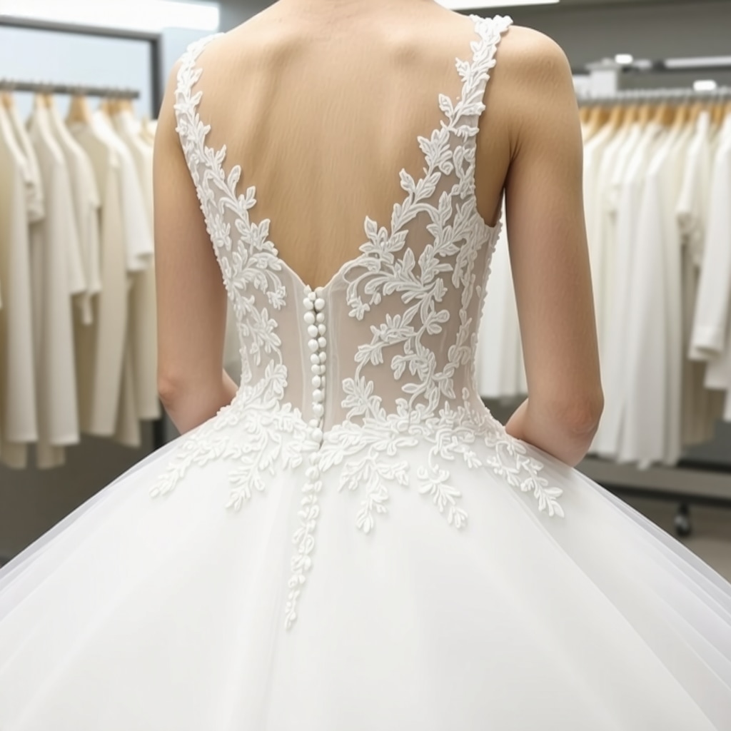 Wedding dress fabric treated with nanotech coatings and AI sensors in eco-friendly dry cleaning