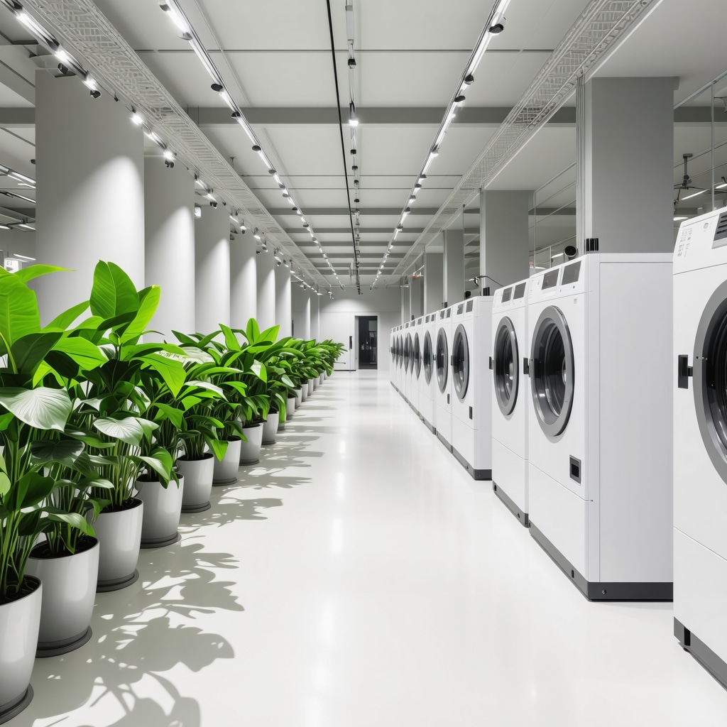 Modern eco-friendly dry cleaning process with natural solvents and sustainable practices.