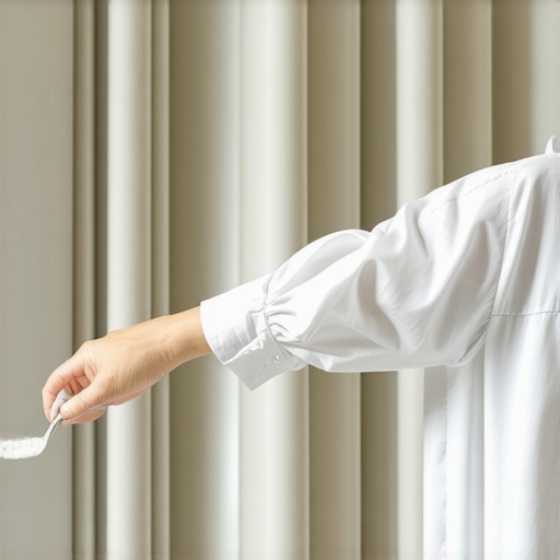 Luxury silk blouse being cleaned with eco-friendly solvents, showcasing delicate fabric and sustainable process.