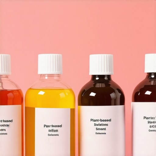 Bottles of plant-based solvents and eco-friendly dry cleaning process with delicate fabrics in Tampa