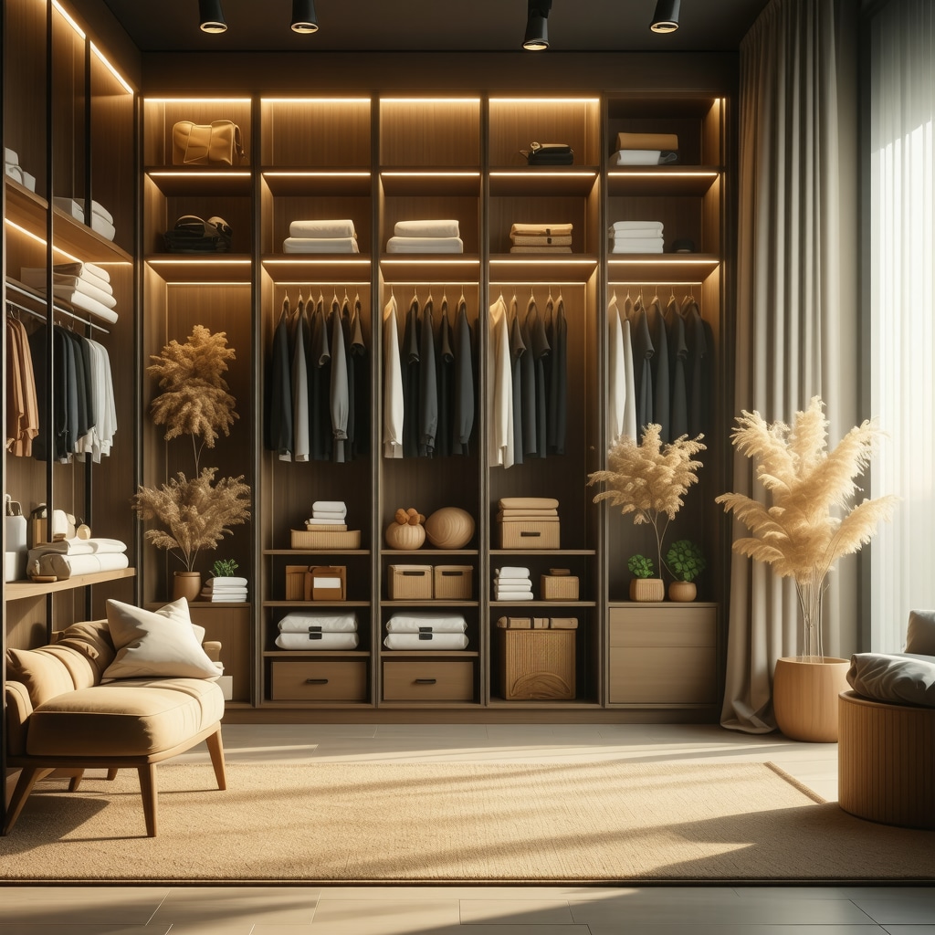 Elegant wardrobe showcasing high-end fabrics being cleaned with eco-friendly methods