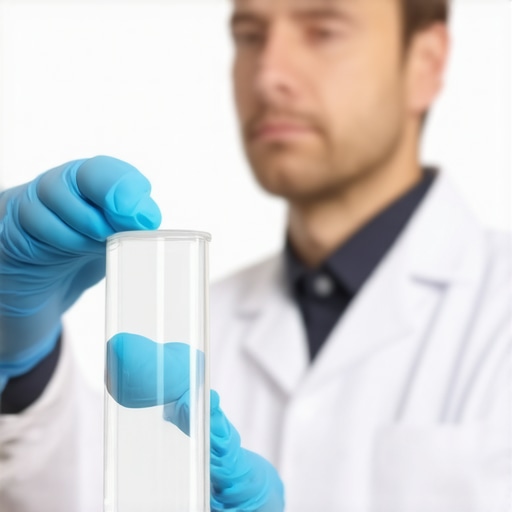 Researcher examining plant-derived cleaning solutions in a laboratory