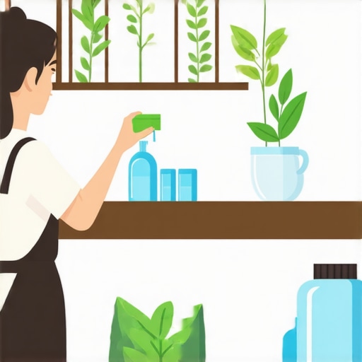 Modern eco-friendly dry cleaning shop with plant-based cleaning solvents and staff