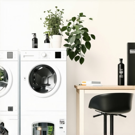 Inside view of an eco-friendly dry cleaning store showing plant-based cleaning machinery and eco-certifications.