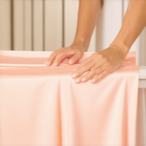 Eco-Friendly Silk Cleaning in Action Person gently cleaning silk fabric with organic solutions in a sustainable laundry environment.