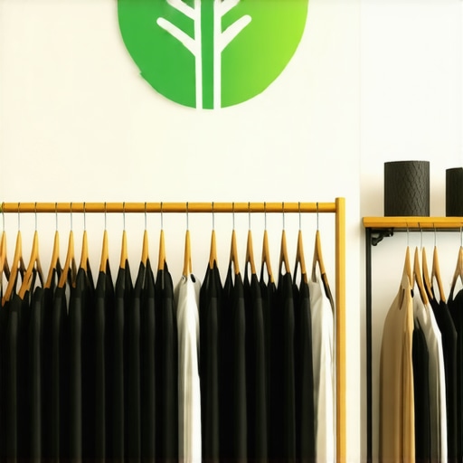 A modern eco dry cleaning store showcasing green practices and plant-based cleaning solvents