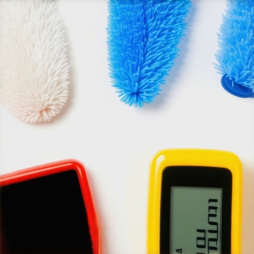 Eco-Friendly Dry Cleaning Tools Person using digital testing device for fabric pH and certification verification for sustainable dry cleaning