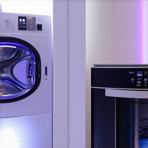 Ultrasonic Garment Cleaning Equipment A professional ultrasonic cleaner gently cleaning delicate fabrics in a sustainable laundry environment