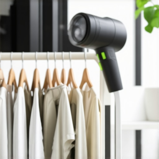 A high-quality garment steamer and natural stain removal supplies arranged neatly on a work table