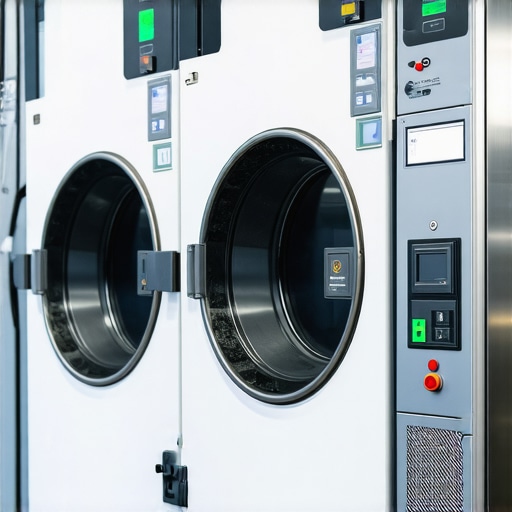 Interior view of a state-of-the-art eco dry cleaning plant with advanced equipment