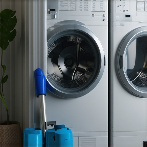 A professional steam cleaner and eco-friendly washing machine in a sustainable laundry setup